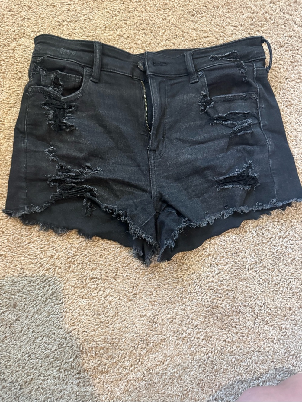 American Eagle Outfitters Black Distressed High-Rise Denim Shorts